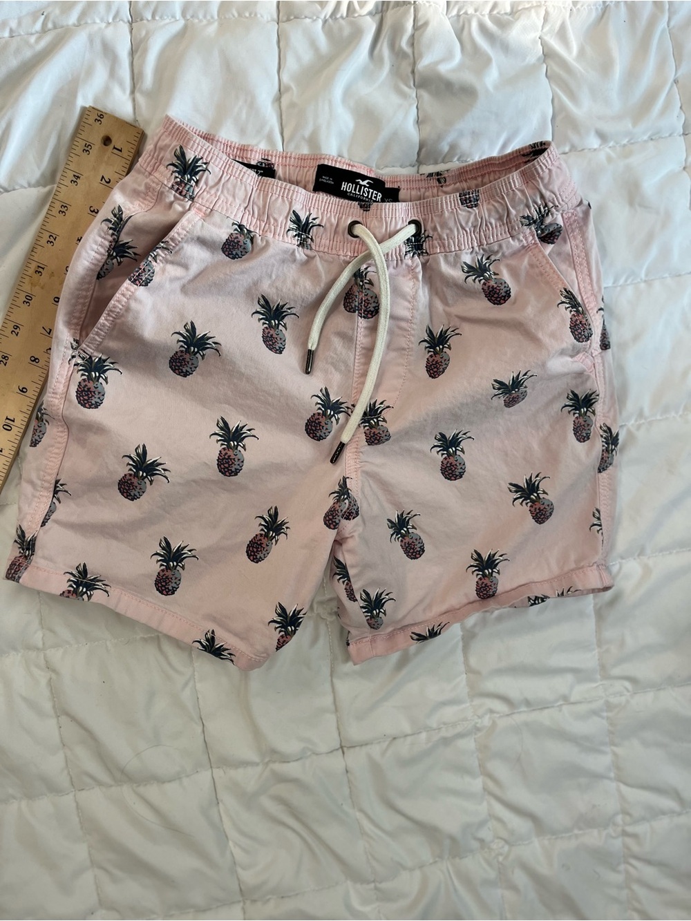 Hollister men’s Light Pink Pineapple Print Swim Shorts sz xs